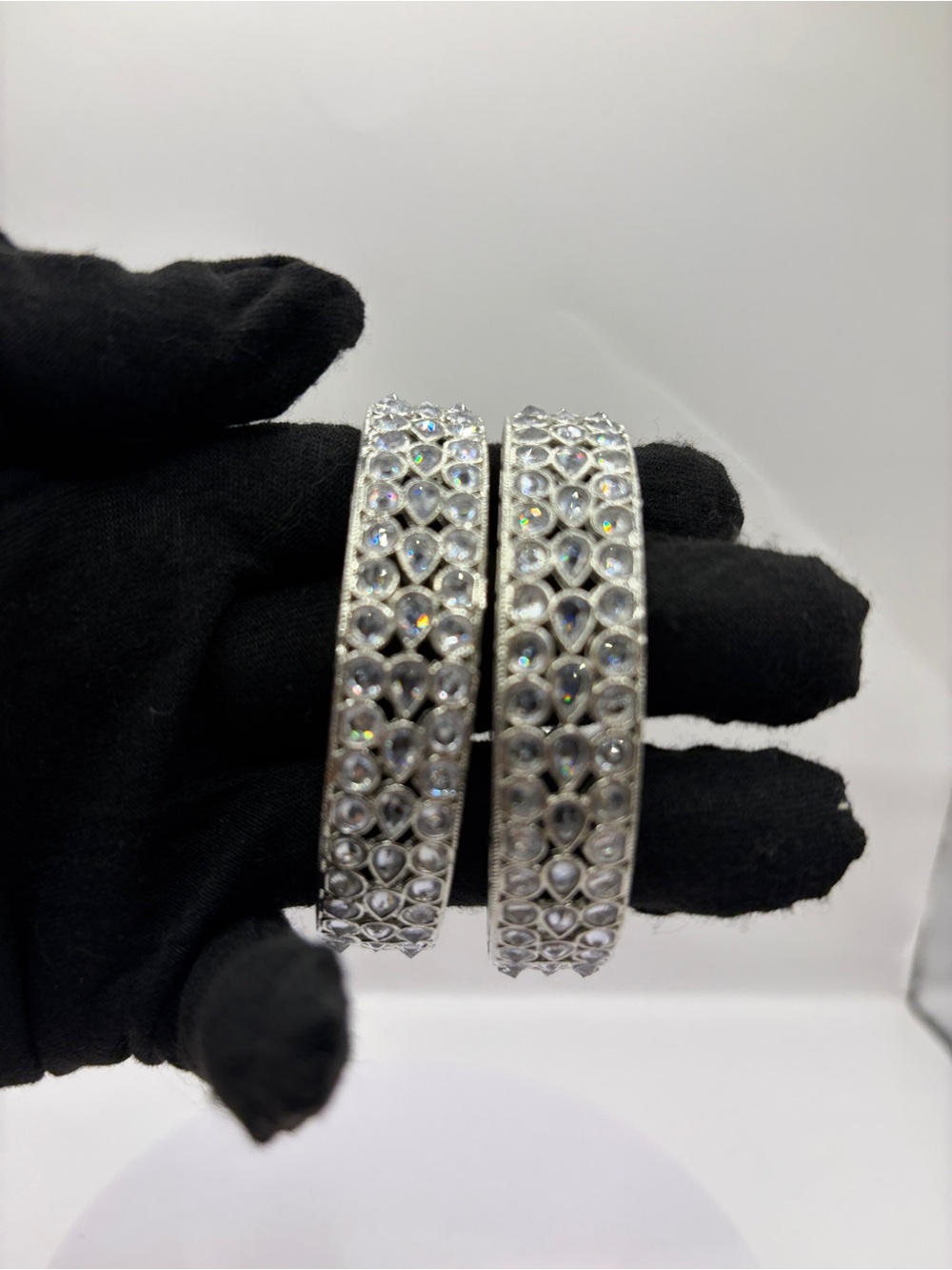 Silver Anti Tarnish Crystal-Embellished Women's Bangle Bracelet Set